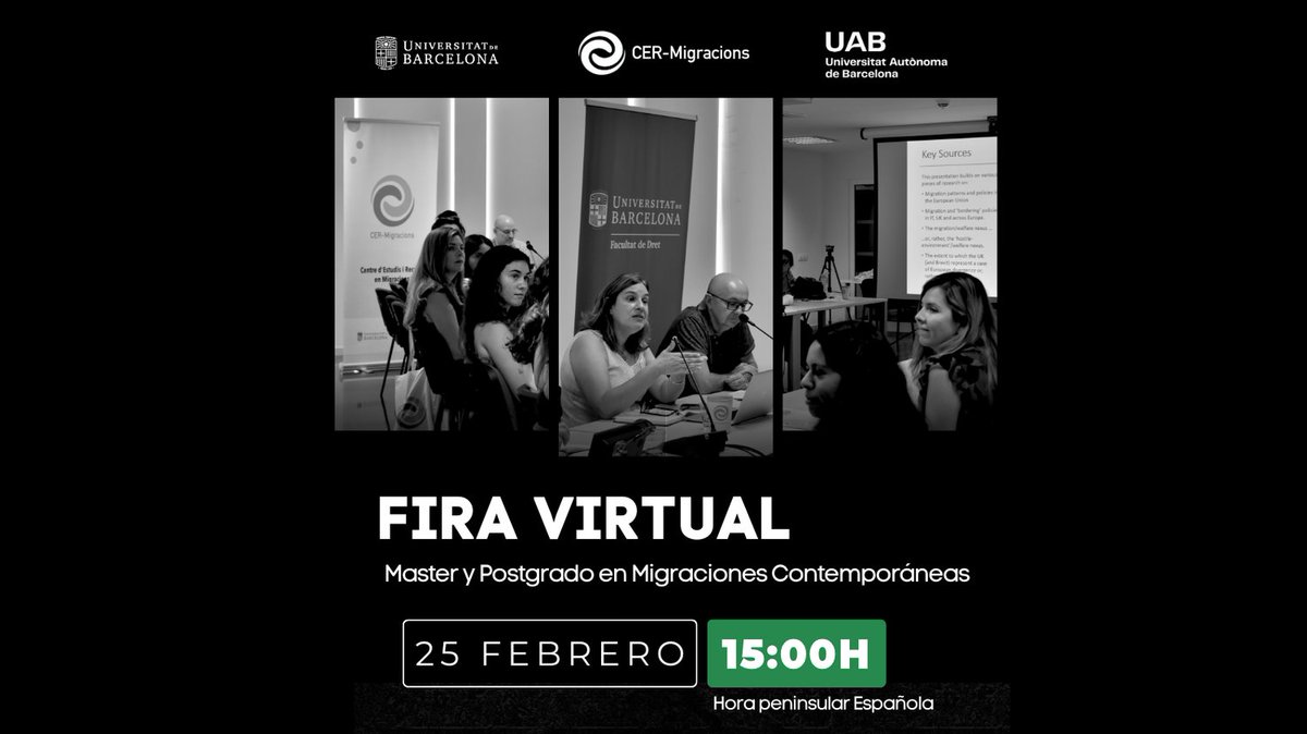 🎓 Feria Virtual del Máster/Postgrado en Migraciones Contemporáneas 🌍

📖 Descubre el plan de estudios
❓ Pregunta a los coordinadores sobre el programa

📅 25/2/2025 | 🕕 15:00 (GMT+1) | 📍 Virtual

Inscripciones:
uab.cat/web/estudiar/v…