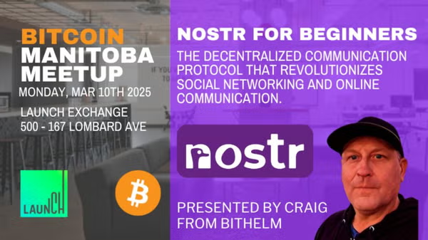 craigonbitcoin's tweet photo. Come join us for a presentation and discussion on Nostr for Beginners.

Let's dive into the world of Nostr, a protocol that revolutionizes social networking and online communication by eliminating dependency of centralized servers.

Like Bitcoin is a money protocol where no one is in charge and it works. Nostr is a communication protocol where no one is in charge and it works.

Craig from BiTHELM will give a talk on what Nostr is and how it relates to Bitcoin.

https://t.co/eWWf1nbL0G