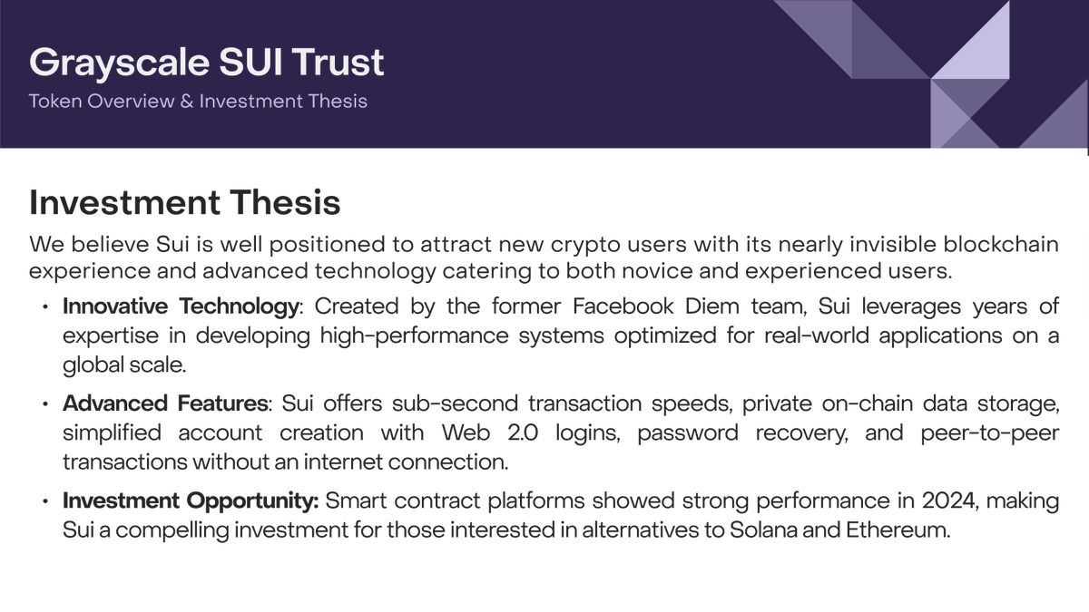 Grayscale Sui Trust is open to eligible accredited investors seeking  exposure to $SUI, a third-generation blockchain designed to help address  scalability and transaction costs. Learn more, see important disclosures,  or reach out
