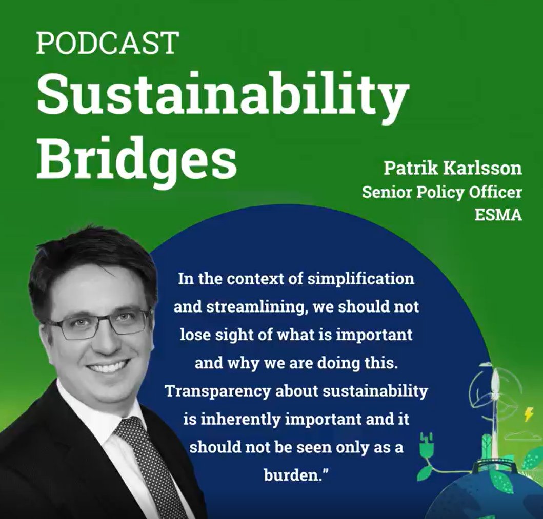 ESMA - EU Securities Markets Regulator ๐ช๐บ (@esmacomms) on Twitter photo ๐ Our Patrik Karlsson, joined ๐ง <a href="/Eurosif/">Eurosif</a> #SustainabilityBridges to discuss ESMAโs reports and opinions on #SFDR, #greenwashing and fund names.
๐ Spotify: open.spotify.com/episode/1sdO3mโฆ
๐ Apple: podcasts.apple.com/us/podcast/guiโฆ
๐ YouTube: youtube.com/watch?v=aHfjR_โฆ ๐ Our Patrik Karlsson, joined ๐ง <a href="/Eurosif/">Eurosif</a> #SustainabilityBridges to discuss ESMAโs reports and opinions on #SFDR, #greenwashing and fund names.
๐ Spotify: open.spotify.com/episode/1sdO3mโฆ
๐ Apple: podcasts.apple.com/us/podcast/guiโฆ
๐ YouTube: youtube.com/watch?v=aHfjR_โฆ
