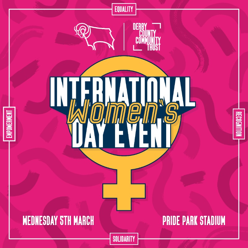 DCFCWomen's tweet photo. 📅 Wednesday 5th March from 5pm
🗣️ @DCCTOfficial's International Women's Day Event

Just 1️⃣ day to go! 

Join us at Pride Park Stadium, with special guests from @HerGameToo and the #Ewes' playing and coaching staff. 👇