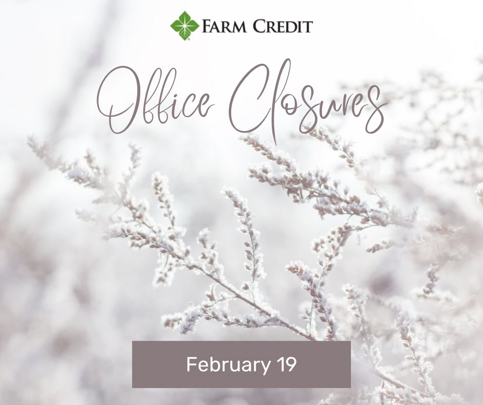 ColFarmCredit's tweet image. Our South Hill office is closed as of noon today, February 19th.