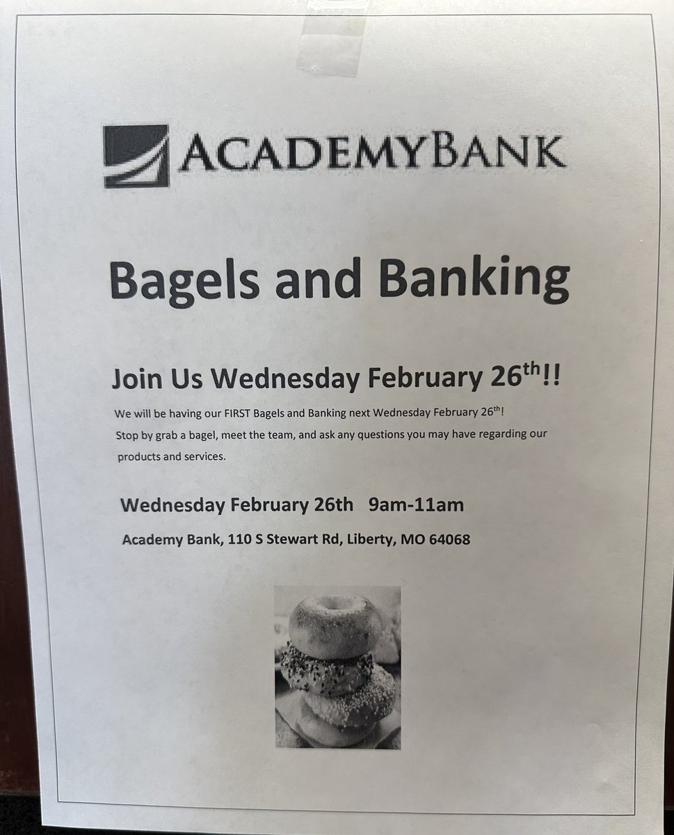 Stop by and see us for our first Bagels and Banking!!