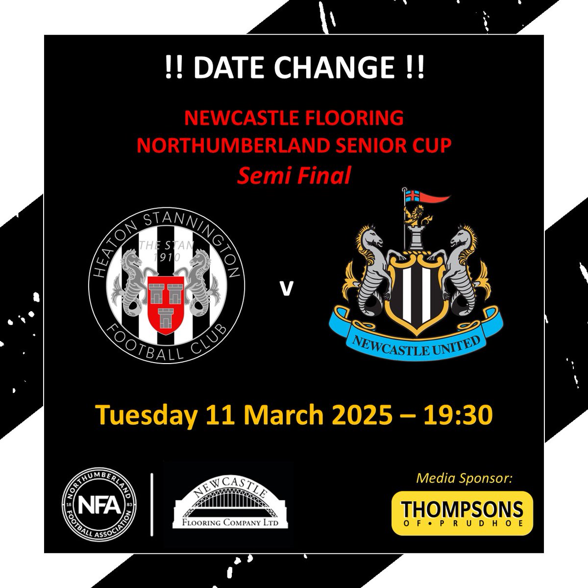 ‼️SEMI FINAL - DATE CHANGE‼️

Our Semi Final match against Newcastle United has been moved to Tuesday 11 March 2025 in order to accommodate our oppositions league cup commitments. 

All tickets issued remain valid.

Read More:
➡️heatonstan.co.uk/nufc-date-chan…
