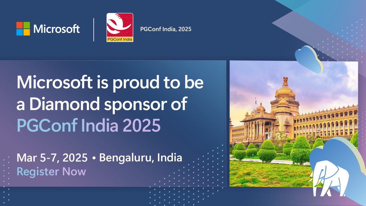 AzureDBPostgres's tweet image. Microsoft is thrilled to be a 💎Diamond sponsor of PGConf India 2025 happening March 5-7 in Bengaluru, India!🐘
Come join us: pgconf.in/conferences/pg…