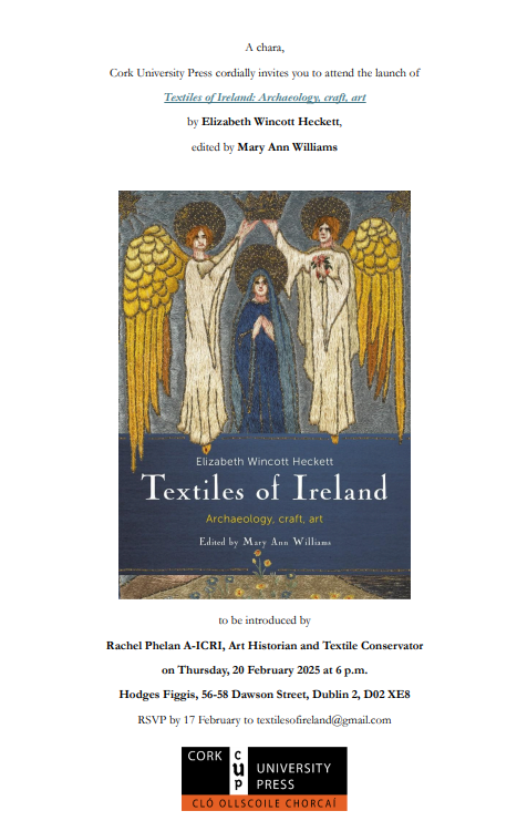 #booklaunch #dublinireland #textilesarchaeology #historicaltextilesTomorrow is the Dublin launch for Textiles of Ireland, Archaeology, Craft, Art, Elizabeth Wincott Heckett, edited by Mary Ann Williams. Those in Dublin come along for chats on Ireland's archaeological textiles.