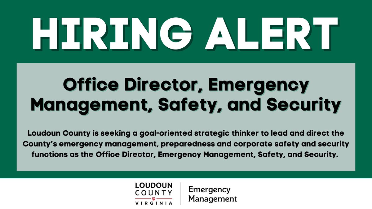 π³πππ
πππ ππππ πΉπππππ (@loudounfire) on Twitter photo #Loudoun is seeking a goal-oriented strategic thinker to lead the Countyβs emergency management, preparedness & corporate safety & security functions as the Office Director, Emergency Management, Safety, & Security. DETAILS: bit.ly/412NCUp <a href="/Chief600KJ/">Keith Johnson</a> <a href="/LoudounCoGovt/">Loudoun Co. Govt.</a> #Loudoun is seeking a goal-oriented strategic thinker to lead the Countyβs emergency management, preparedness & corporate safety & security functions as the Office Director, Emergency Management, Safety, & Security. DETAILS: bit.ly/412NCUp <a href="/Chief600KJ/">Keith Johnson</a> <a href="/LoudounCoGovt/">Loudoun Co. Govt.</a>