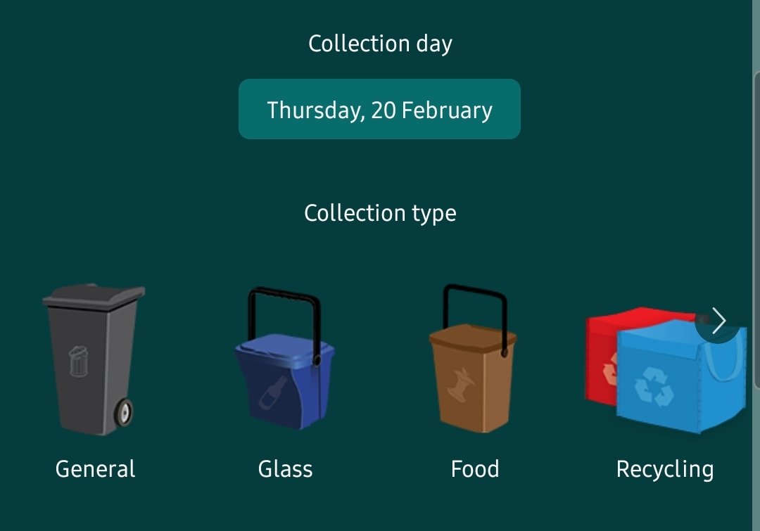 It's bin day tomorrow in Splott.

This week, it's general (bin or max 3 bags), glass &amp; food bin with red &amp; blue sacks, bring your bags in as soon as can.