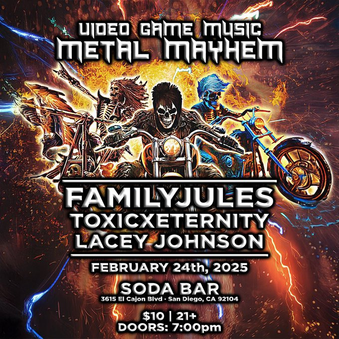 Jack (@toxicxeternity) on Twitter photo SAN DIEGO! I am performing live at the Soda Bar on MONDAY 2/24 with <a href="/LaceyJMusic/">Lacey Johnson Music</a> and <a href="/FamilyJules7x/">FamilyJules</a>
Come out and let's jam!
Tickets available here: dice.fm/partner/family… SAN DIEGO! I am performing live at the Soda Bar on MONDAY 2/24 with <a href="/LaceyJMusic/">Lacey Johnson Music</a> and <a href="/FamilyJules7x/">FamilyJules</a>
Come out and let's jam!
Tickets available here: dice.fm/partner/family…