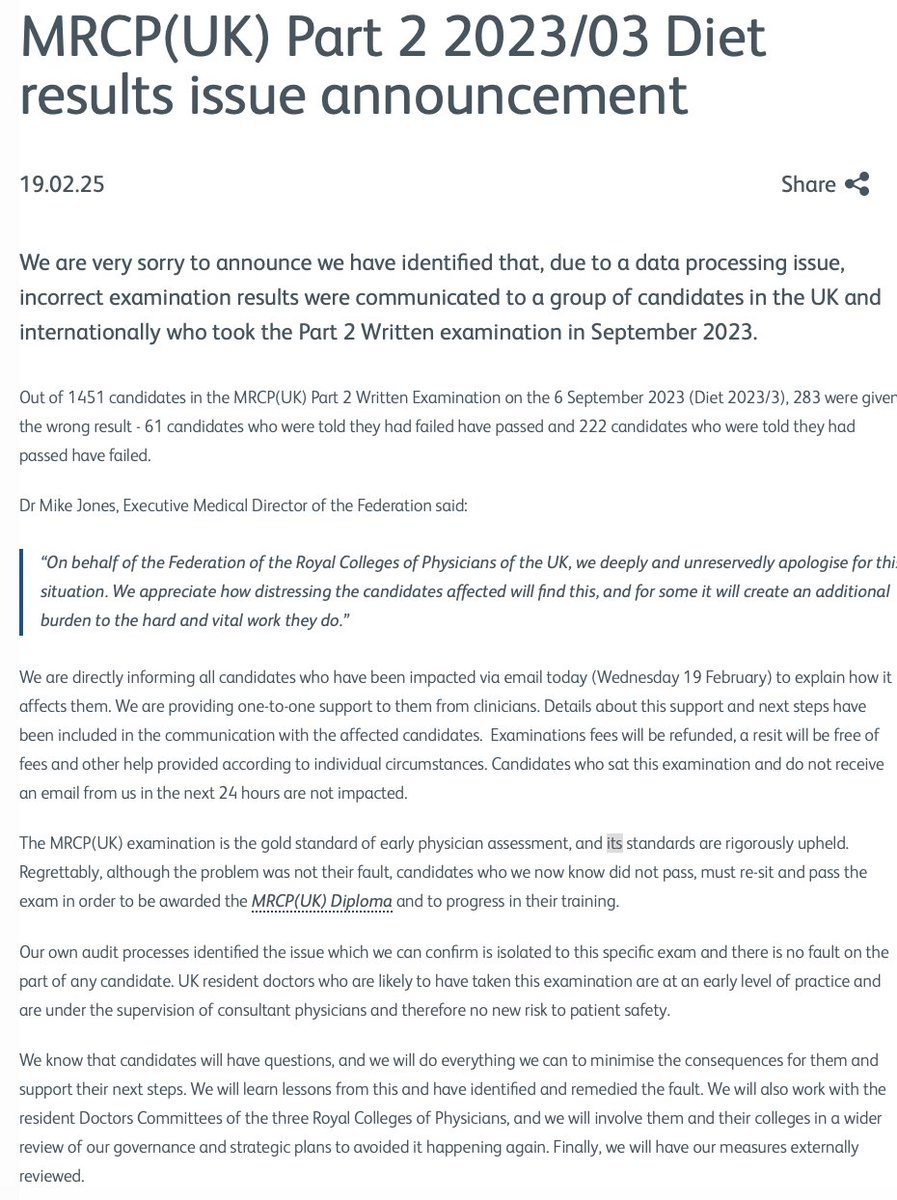 ๐๐ฟ ๐๐ท๐ฎ๐ ๐ ๐ฉ๐ฒ๐ฟ๐บ๐ฎ (@ukgastrodr) on Twitter photo Just seen this - unacceptable <a href="/MRCPUK/">MRCPUK Examinations</a> that this error occurring in 2023 has (a) happened at all and (b) was only flagged up in 2025.
No wonder our trainees are in so much despair. This is a another kick in the teeth.
I hope the federation fix this shambles ASAP. Just seen this - unacceptable <a href="/MRCPUK/">MRCPUK Examinations</a> that this error occurring in 2023 has (a) happened at all and (b) was only flagged up in 2025.
No wonder our trainees are in so much despair. This is a another kick in the teeth.
I hope the federation fix this shambles ASAP.