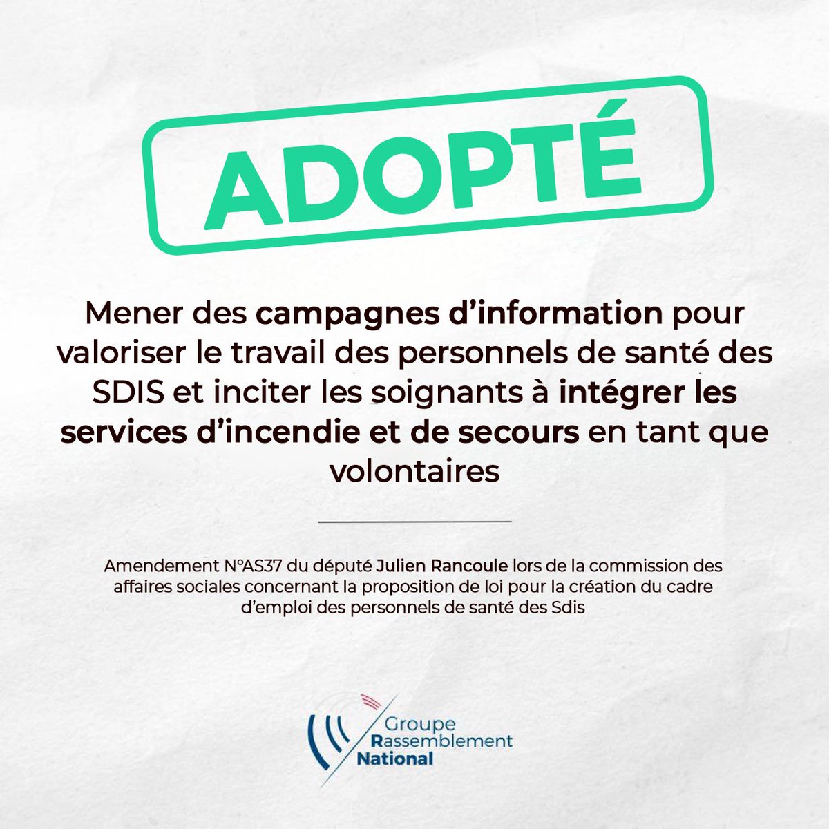 J_Rancoule's tweet image. Ce matin, en @AN_AfSoc, quatre de mes amendements ont été adoptés dans le cadre de l&apos;examen de la proposition de loi sur la création du cadre d’emploi des personnels de santé des #SDIS.

Ces avancées permettront d’améliorer la reconnaissance et l’intégration des personnels de…