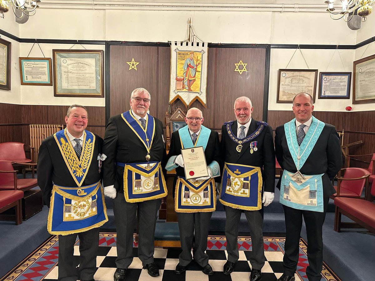 Many congratulations to Paul Mann of <a href="/Bretwalda_Lodge/">Bretwalda Lodge 6930</a> on receiving his 50 year Long Service Award at Dore #Freemasons Hall. Celebrating with Paul were Assistant Provincial Grand Master Mick Hitchcock &amp; Assistant Provincial Secretary, George Carruthers.
#Derbyshire #Freemasons