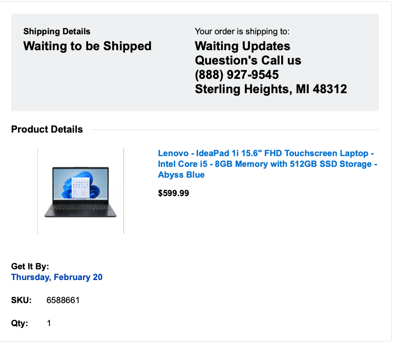 chiefoliver's tweet photo. If you get an email that looks like this...it's a scam. The 888 number is a spoof, leading to an overseas call center. Heads up, @BestBuy https://t.co/jCMRxD0Fmy
