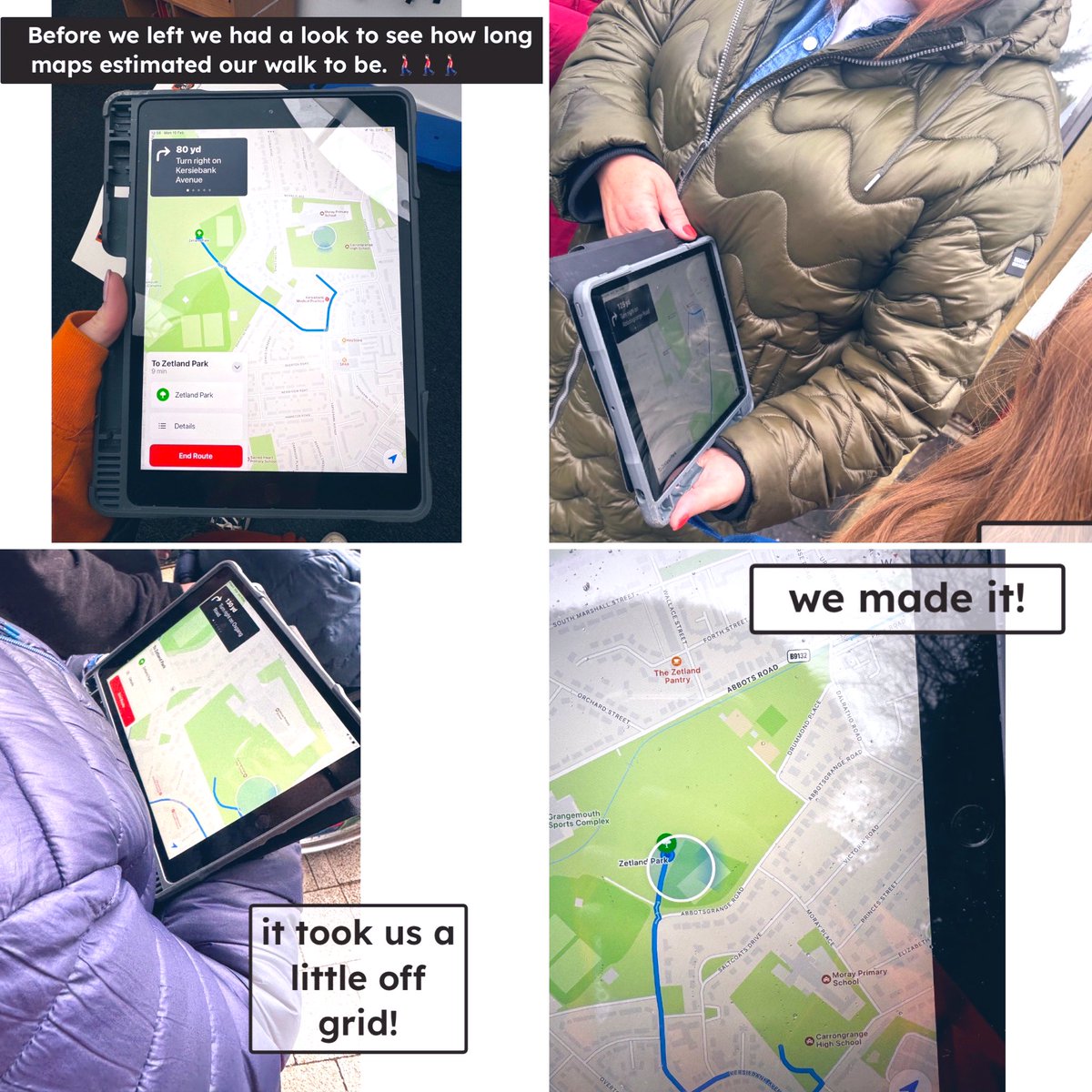 We used our navigation skills to follow a digital map to the park—despite a wildly inaccurate time estimate and an unexpected rainstorm, we made it! 🗺️ ⭐️ 🚶🏻‍♀️