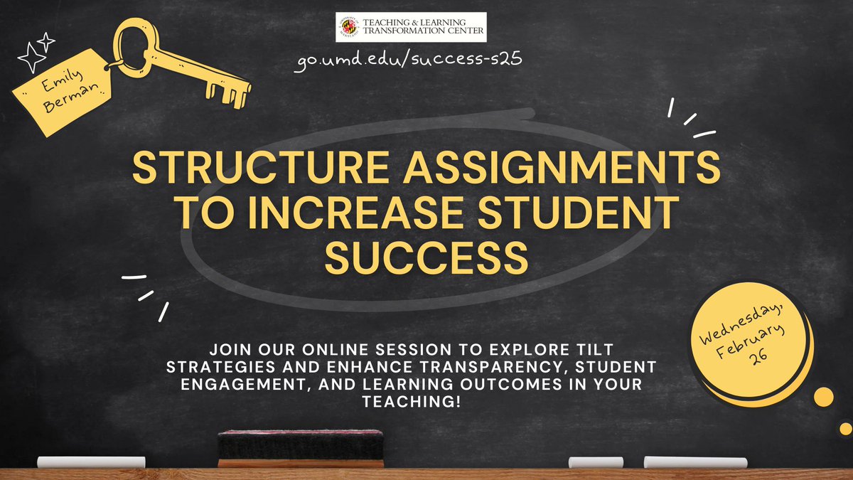 📈Join us for an online workshop to learn how to implement TILT strategies to foster transparency, engagement, and student success in your courses.

🔗 go.umd.edu/success-s25

——

#tltc #umd #teachingandlearning #studentsuccess