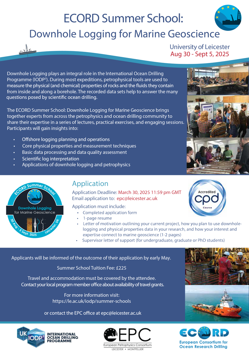 Please see our flyer and website le.ac.uk/iodp/summer-sc… for application details and more information.
The Summer School is open to applicants from all career stages and geoscience backgrounds 
⏰Deadline for application is 30 March 2025 11.59pm. <a href="/uk_iodp/">UK-IODP</a> <a href="/anzic_iodp/">ANZIC</a> <a href="/JRSO_IODP/">IODP at Texas A&M</a>
