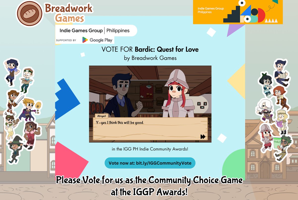 Bardic: Quest for Love is nominated for the Community Choice Game at the IGGP Awards!

If you enjoyed Bardic and it's colorful cast and storytelling, please vote for us!!

Deadline is March 7, 2025 11:59PM (Philippine Time) / March 6, 2025 Noon EST!