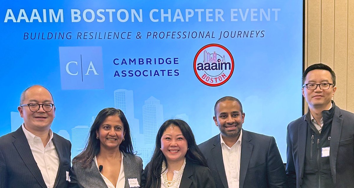 AAAIMorg's tweet image. The AAAIM Boston Chapter event was a huge success, bringing together an engaged audience for insightful discussions and meaningful connections. Thank you to Cambridge Associates for hosting and to Adhi, Celicia, and Wan Li for sharing your wisdom and career journeys! #investment