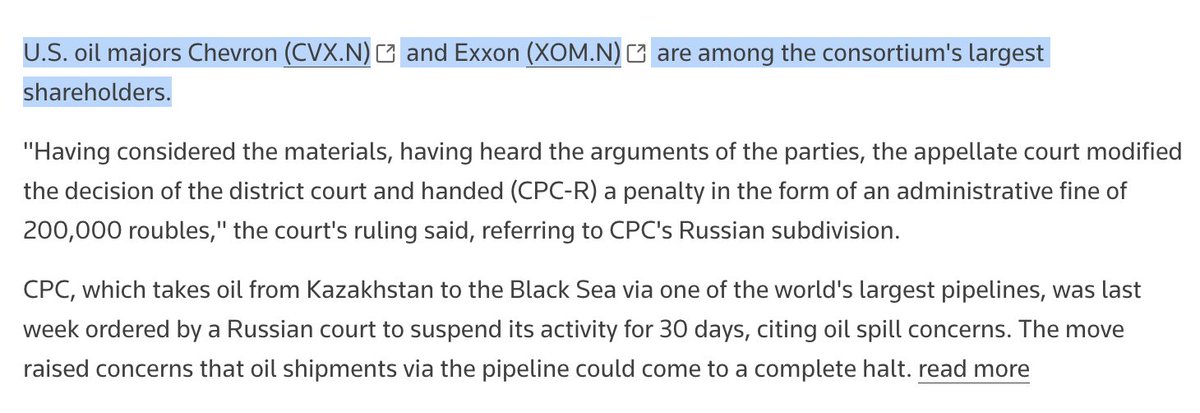 Media is ignoring the fact that #Ukraine, immediately following the #peacetalks in #Riyadh, bombed US-owned energy  infrastructure. The #CaspianPipeline is not Russian. It is owned primarily by <a href="/exxonmobil/">ExxonMobil</a> and <a href="/Chevron/">Chevron</a>. In 2022 Russia tried to shut it down, and media was outraged