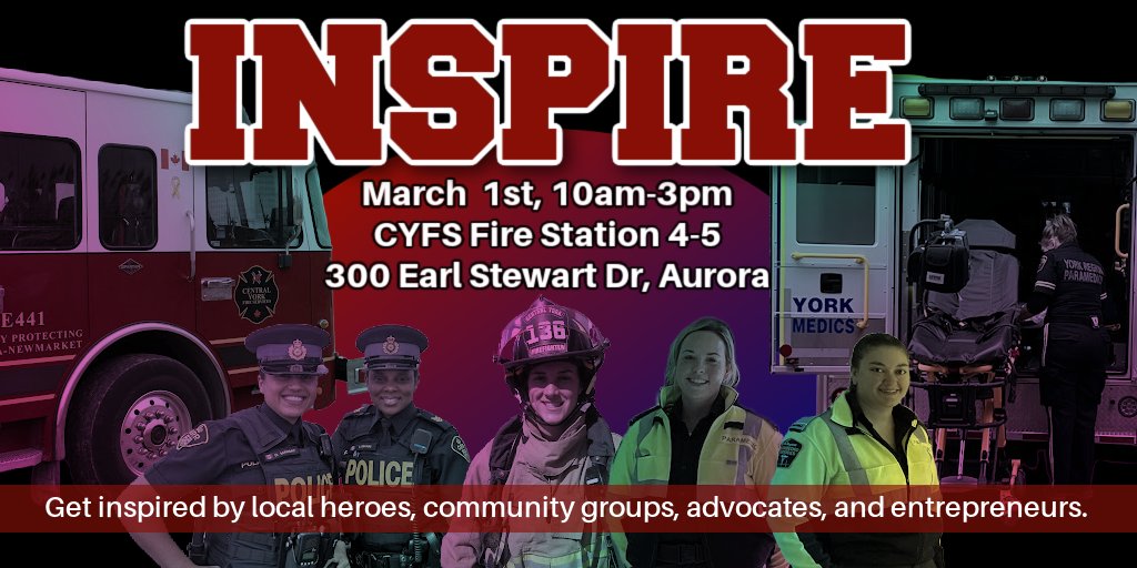 CYFS (@centralyorkfire) on Twitter photo IT'S TIME! 
We are proud to share that this year will be our FOURTH annual INSPIRE event:
🔥SATURDAY MARCH 1 🔥
🕙10am-3pm
📍STATION 4-5 (300 Earl Stewart Dr, Aurora)
This event is focused on inspiring future generations with career path ideas and contacts. 
We will have over IT'S TIME! 
We are proud to share that this year will be our FOURTH annual INSPIRE event:
🔥SATURDAY MARCH 1 🔥
🕙10am-3pm
📍STATION 4-5 (300 Earl Stewart Dr, Aurora)
This event is focused on inspiring future generations with career path ideas and contacts. 
We will have over