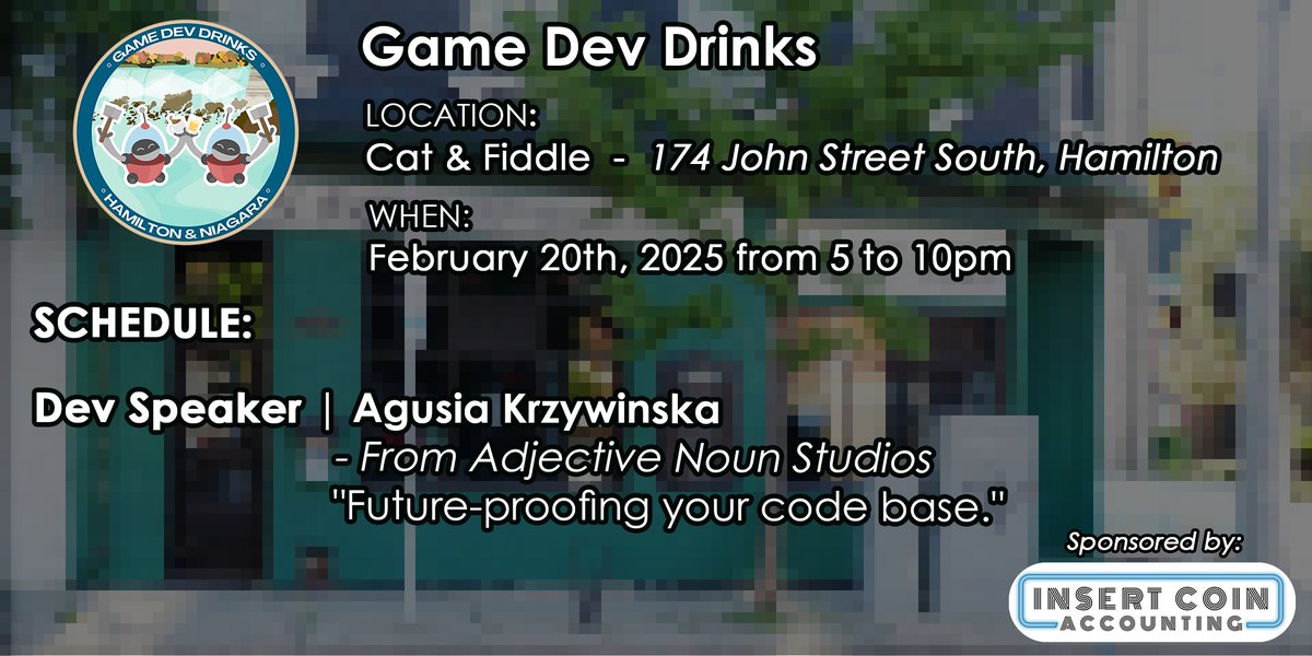 Hope to see everyone on Feb 20th at the Cat &amp; Fiddle in #Hamilton for our regular scheduled monthly Game Dev Drinks.