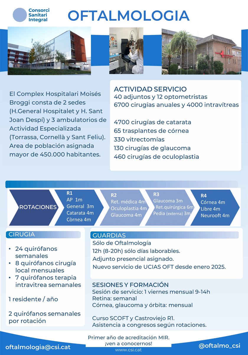 Felicidades a todos los #MIR2025! Momento de barajar sus opciones y qué especialidades les atraen. Oftalmo es una especialidad médica y quirúrgica con muy buena oferta laboral. Ahora <a href="/oftalmo_csi/">Oftalmologia. Consorci Sanitari Integral</a> cuenta con una plaza de residencia! Pregúntanos todas tus dudas! #examenMIR #MIR25