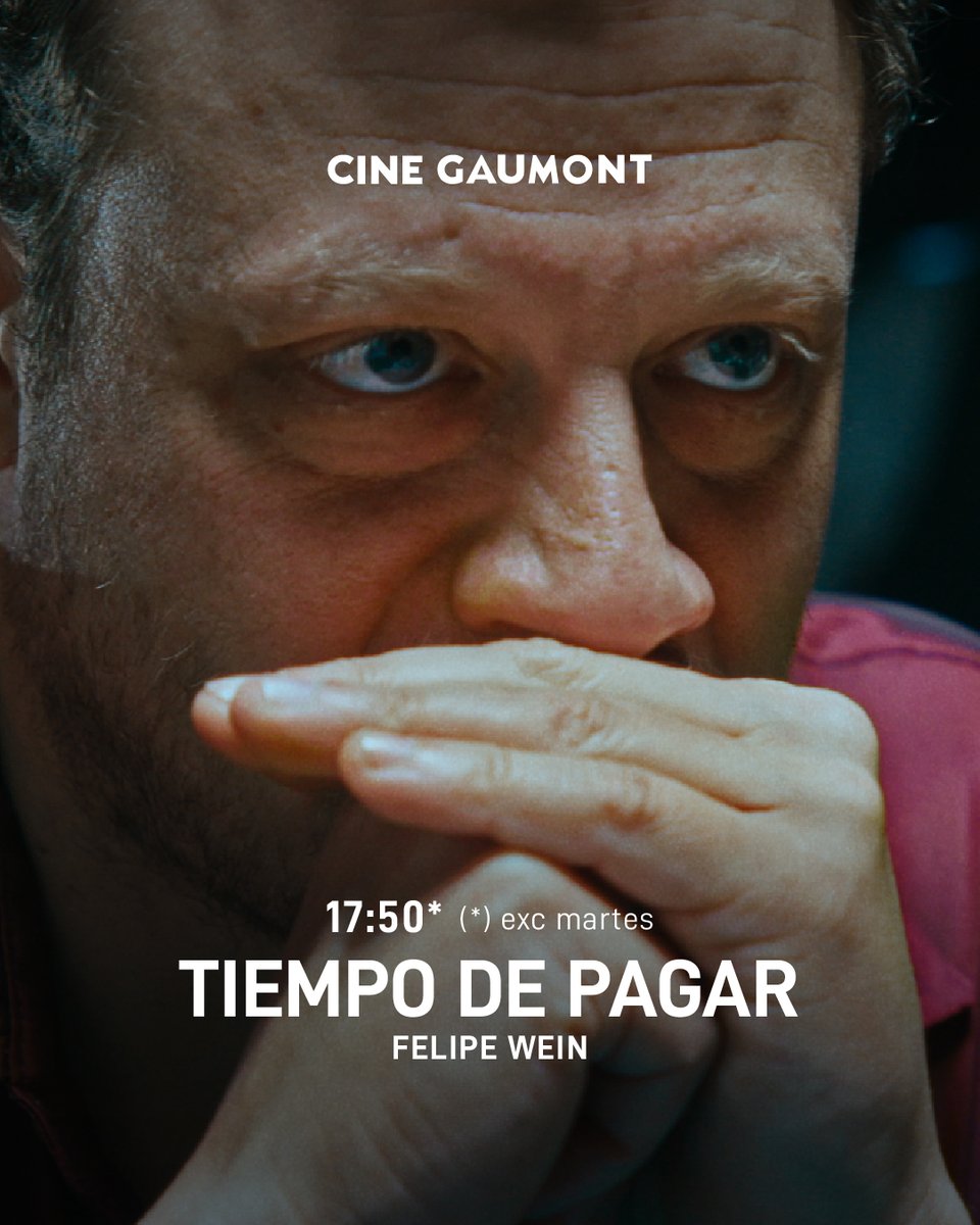 🎬 "Tiempo de pagar", dirigida por Felipe Wein
  
📽️ Hasta el miércoles 26: 17:50* (*excepto martes)
🕐 63 min (SAM 16)

👉 Entradas anticipadas en la boletería del cine, Av. Rivadavia 1635, desde las 12:00 hasta el horario de la última función.

¡Nos vemos en el #cine! 🎬🍿