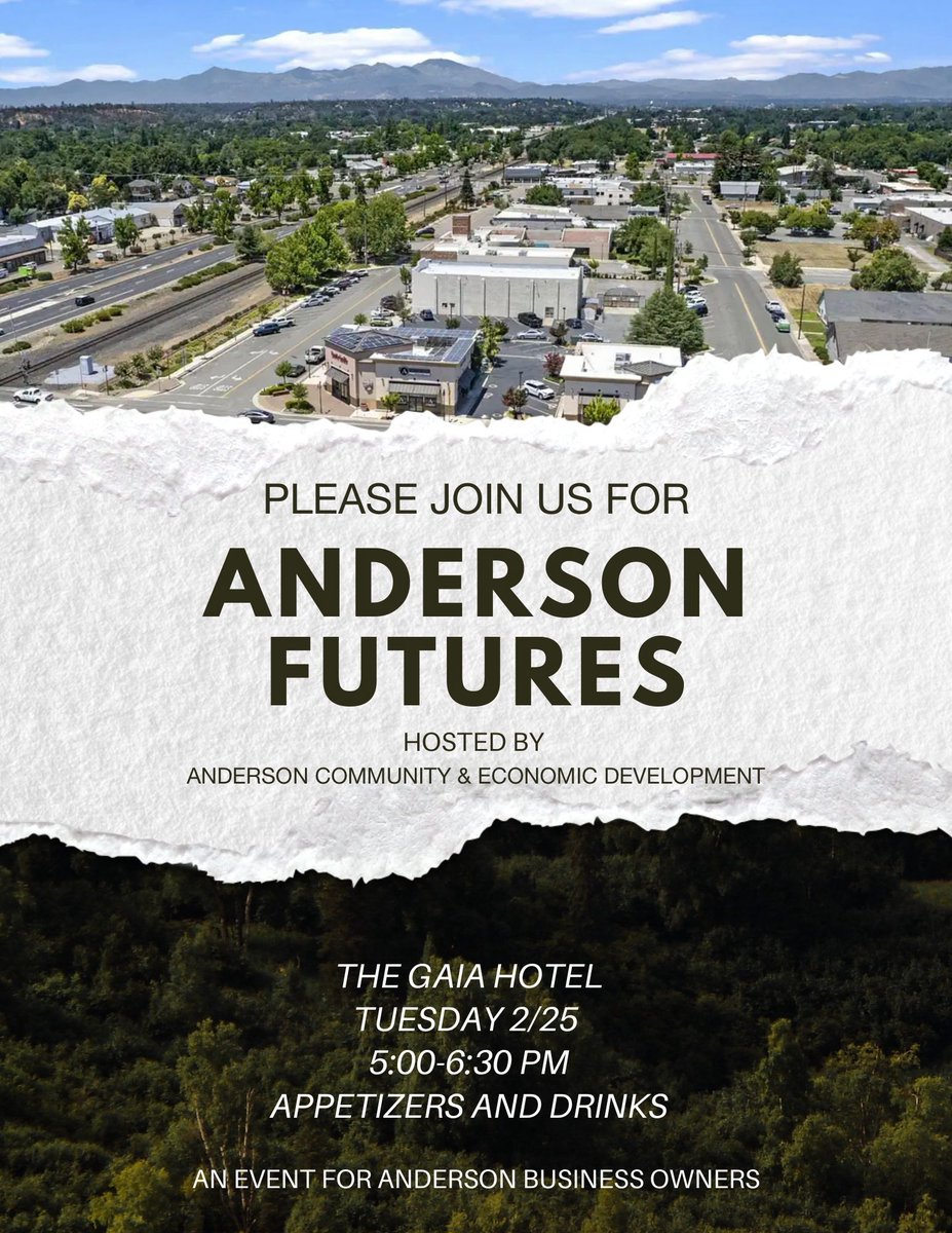 📢 Anderson business owners! The Anderson Futures Business Forum is set for Feb. 25 at the Gaia Hotel (5-6:30 PM)!

✅ Network with city leaders &amp; business owners
✅ Discuss Anderson’s future growth
✅ Enjoy appetizers &amp; great conversations

📅 RSVP: bit.ly/AndersonFutures
@A...