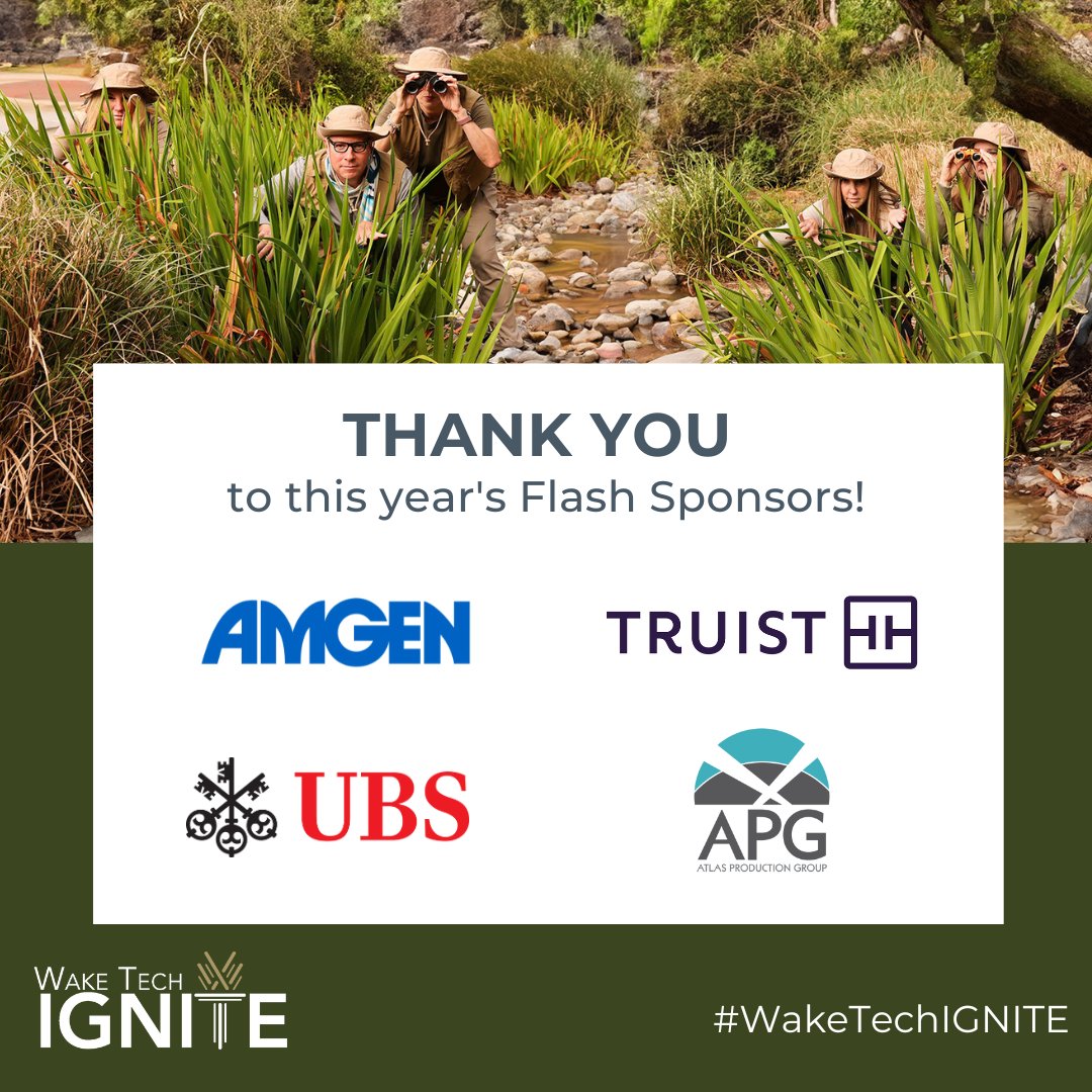 WTCCFoundation's tweet image. We also want to thank this year’s Flash Sponsors - @Amgen, @Truist, @UBS, and @APGRaleigh! Thank you for making #WakeTechIGNITE possible!

@waketechcc