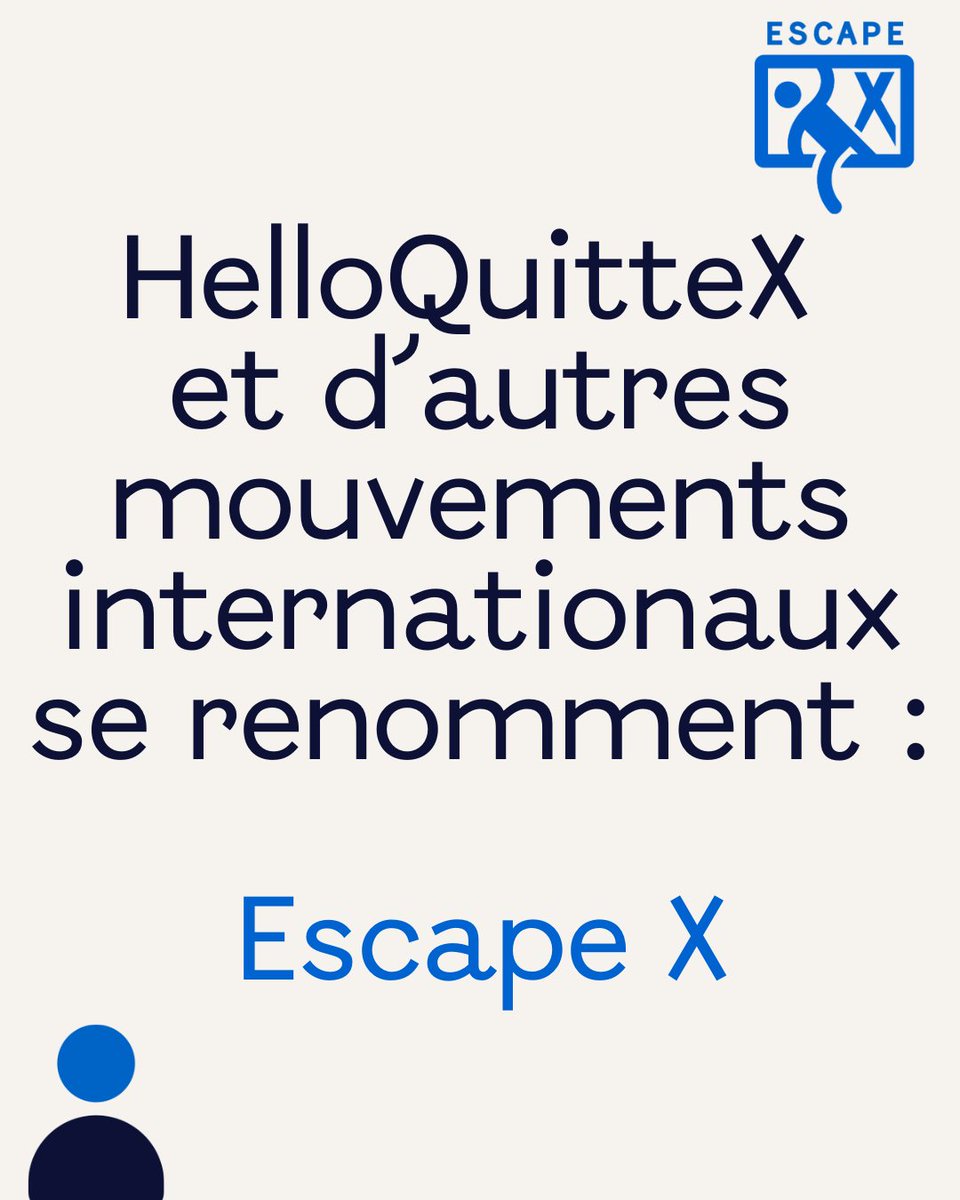 HelloQuitteX's tweet image. Vous l'attendiez : c'est l'heure de notre grande annonce !
Aujourd'hui, #HelloQuitteX devient une partie du mouvement international #EscapeX, toujours dans l'objectif de promouvoir des réseaux sociaux plus compatibles avec les principes du débat public.
On vous dit tout ⬇️⬇️⬇️