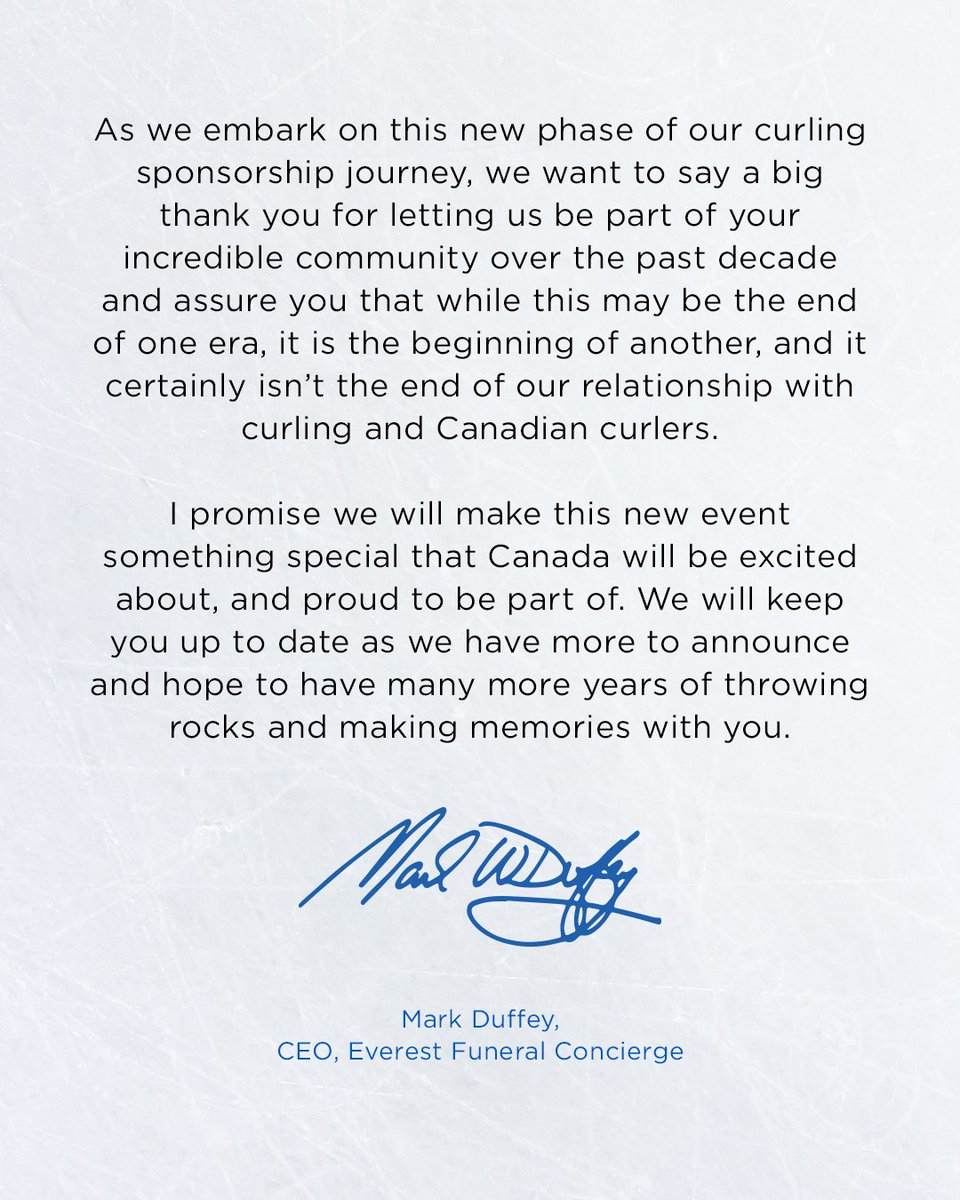everestcurling's tweet image. While this may be the end of one era, it’s the beginning of another one. We look forward to continuing our longstanding relationship with you as part of a new World Curling partnership. (Part 2 of 2)