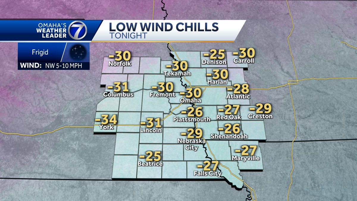 Buddle Up! If the forecast holds, we will shatter Omaha's record low temperature of -11°. Factor in the very small breeze, we may feel like -25° to -35°.