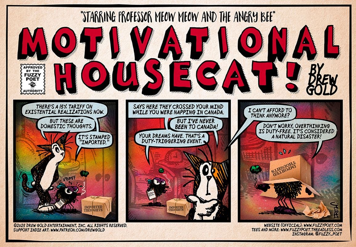 DrewGold's tweet photo. 👉 Deviant Art: https://t.co/yM06kFR5xB

#MotivationalHousecat #FuzzyPoet #ProfessorMeowMeow #TheAngryBee #Webcomics #ComicRelief #CatComics #BeeHumor #CreativeComics #ArtAndHumor #CatLife #QuirkyComics #PawsomeArt #ComicStrips #Illustration #FelineFunnies #ComicFans #Comix https://t.co/F9FwGUo8Pt