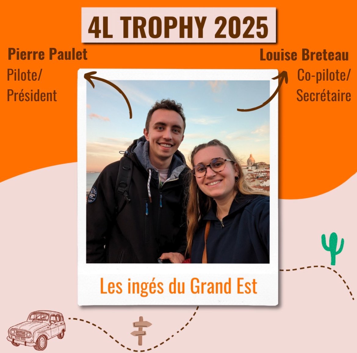 ESIReims's tweet image. Le départ est demain , nous sommes trop fiers de nos 2 diplômés ESIREIMS Louise et Pierre pour ce 4 L Trophy 2025 aux couleurs de notre école et de tous leurs sponsors , suivez leur aventure sur les réseaux  … @ArnaudRobinet  @VilledeReims  @regiongrandest