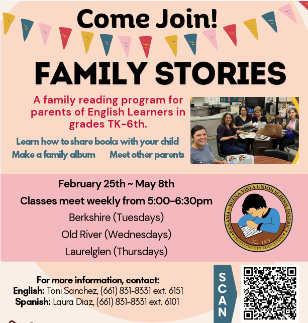 PBVUSD's tweet image. Scan the QR code to join us next week for Family Stories!