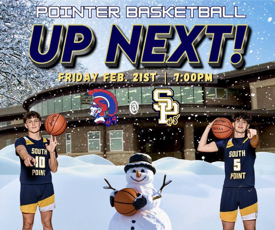 🚨DISTRICT QUARTERFINAL GAME🚨
This FRIDAY FEB. 21 | 7:00PM
🏀🏀🏀🏀🏀🏀🏀🏀🏀
Portsmouth @ South Point 
Win or Go Home!! 
#RiseAsOne #WE
#PackThePoint 
#Playoffs 
#PointersBB