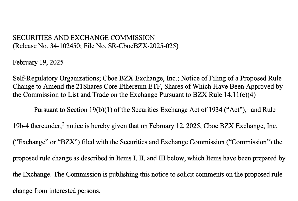 DegenerateNews's tweet photo. BREAKING: SEC ACKNOWLEDGES FILING TO PERMIT STAKING FOR @21Shares SPOT ETHEREUM ETF https://t.co/P3DJ0MrFX6