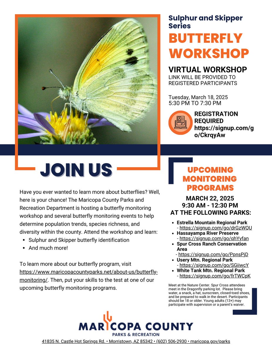 Maricopa County Parks (@maricopaparks) on Twitter photo Have you ever wanted to learn more about butterflies? Well, here's your chance! <a href="/maricopacounty/">Maricopa County</a> Parks is hosting a butterfly monitoring workshop and several butterfly monitoring events. To learn more, visit maricopacountyparks.net/about-us/butte… Have you ever wanted to learn more about butterflies? Well, here's your chance! <a href="/maricopacounty/">Maricopa County</a> Parks is hosting a butterfly monitoring workshop and several butterfly monitoring events. To learn more, visit maricopacountyparks.net/about-us/butte…