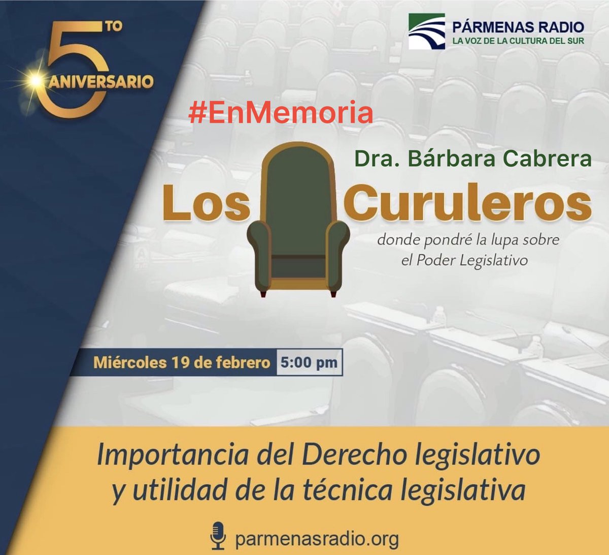 Hoy a las 5 escucha el  programa #enmemoria de la Dra. #BárbaraCabrera “LOS CURULEROS” por parmenasradio.org o dando click en el link de nuestra bio. 

#pármenasradio #culturadelsur #conocimiento