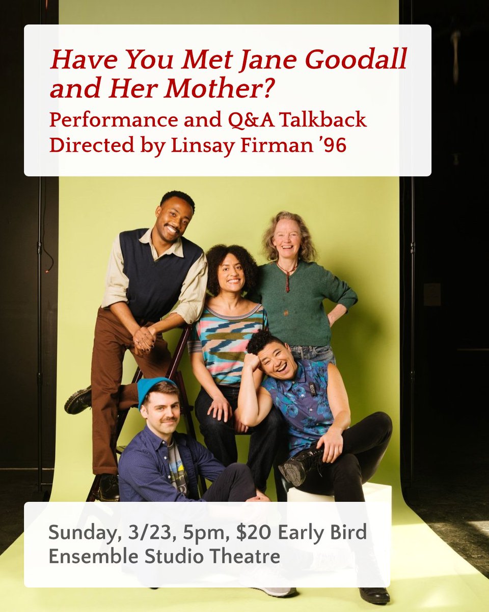 Join us for a performance of Have You Met Jane Goodall and Her Mother? and a Q&amp;A! Tickets must be purchased from the theatre

Sunday, 3/23, 5pm
545 W 52nd

connect.vassar.edu/VCNY_Goodall

⚠️ This account will stop publishing at the end of February. Please follow us on our other socials!