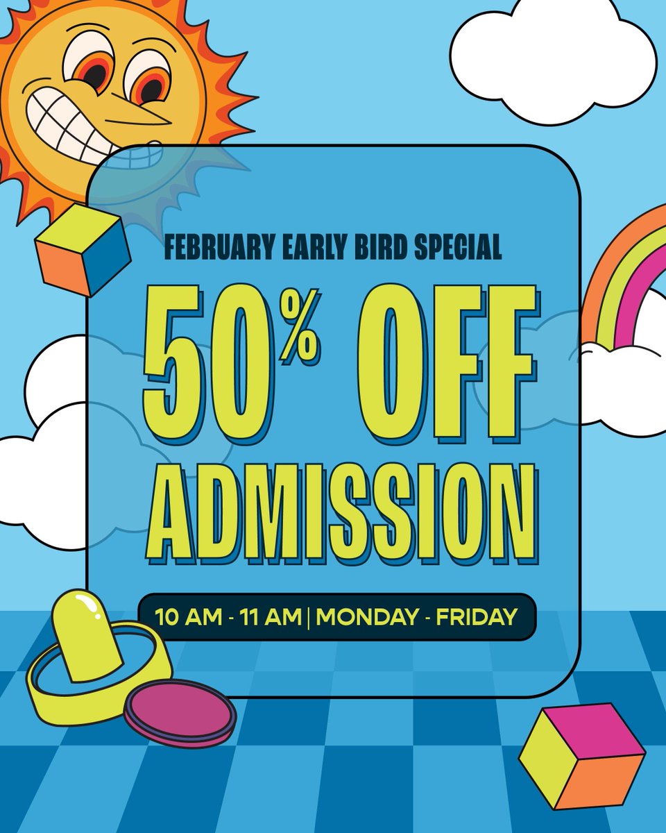 Rise &amp; shine, early birds! ☀️ For the rest of February, get 50% off Cidercade admission from 10-11am Monday through Friday. Honestly, we can't think of a better way to start the day. 😎🕹️ Take advantage of this deal before it's gone!