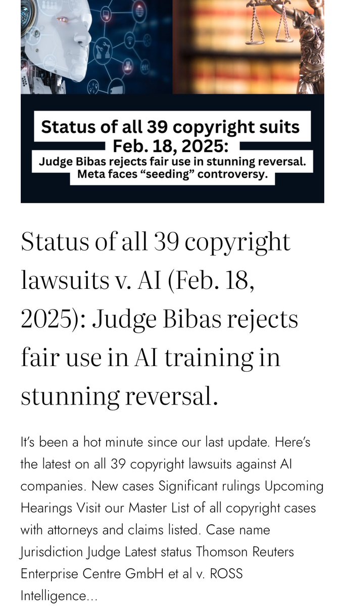 Here’s everything going on in the 39 copyright lawsuits v AI companies. 

chatgptiseatingtheworld.com/2025/02/19/sta…