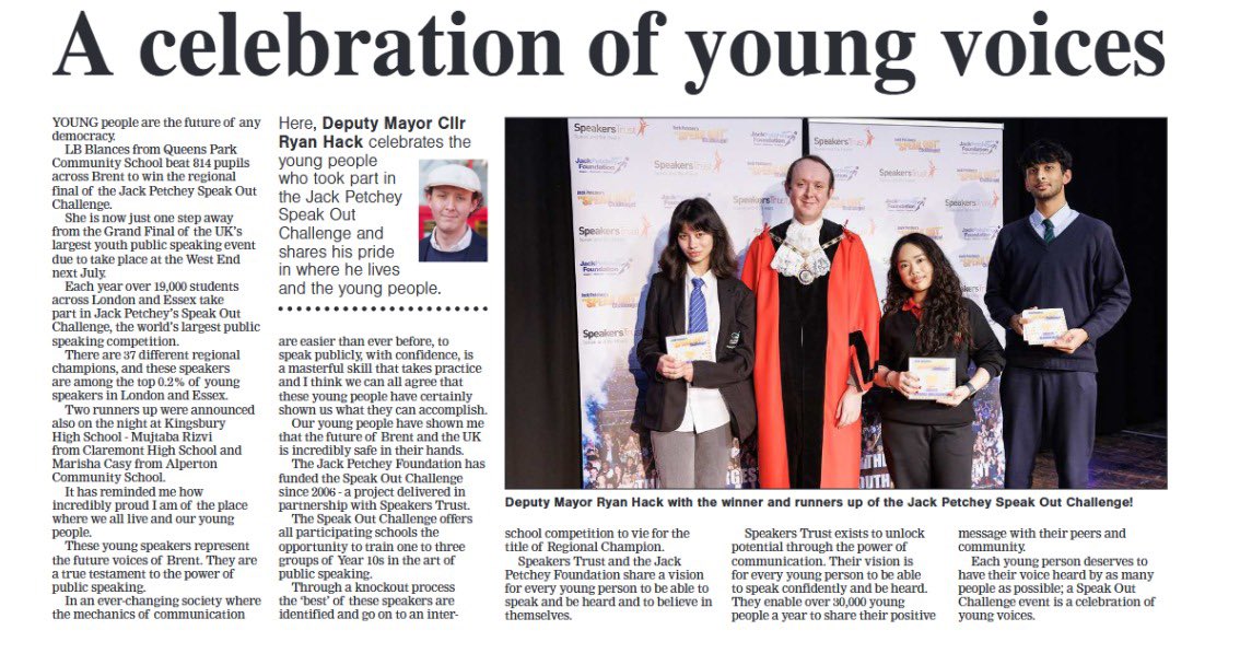 RyanHack_'s tweet photo. I take great pride in where we live and our young people - the future leaders of #Brent.
Read my latest @bktimes column below 🗞️👇🏻
📸 @JPFoundation & @SpeakersTrust. https://t.co/mZ9YplTgWb