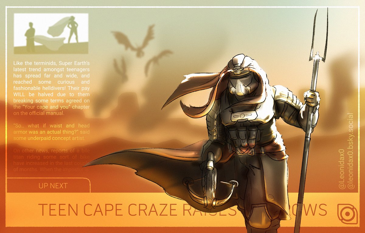 leonidax0's tweet image. But what if we DID have head and waist capes?
#Helldivers2 #Helldivers2Art