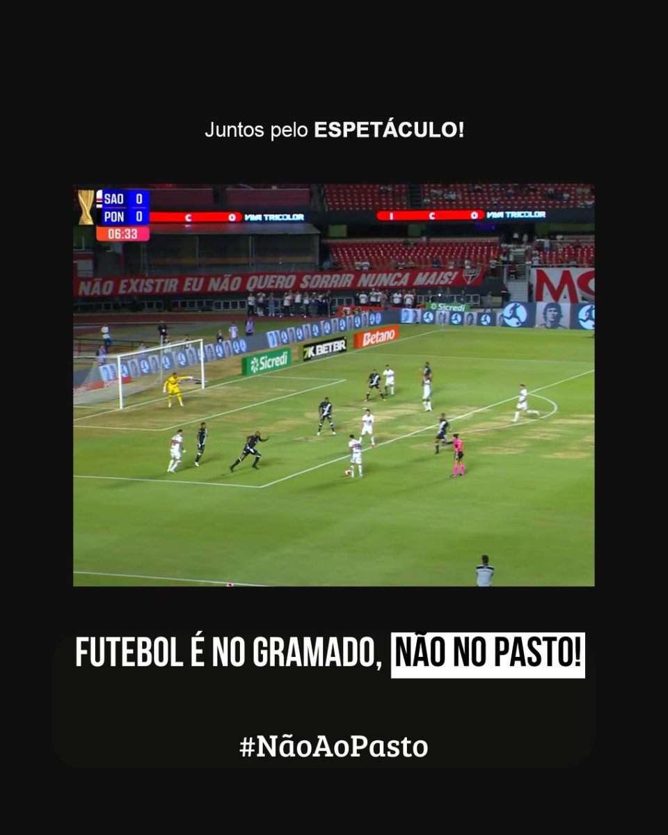Preocupante ver o rumo que o futebol brasileiro está tomando. É um absurdo a gente ter que discutir qualidade mínima de gramado.

Nas ligas mais respeitadas do mundo, asseguram a qualidade do gramado nos estádios.

FUTEBOL PROFISSIONAL NÃO SE JOGA EM PASTO!

#NãoAoPasto
