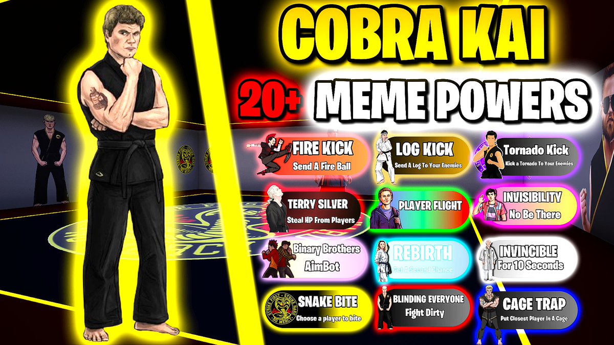 🐍COBRA KAI BOX PVP📦
😂20+ MEME POWERS!
🔊GET OUT AFTER EVERY KILL
👻KREESE SAYS - LET THE GAMES BEGIN 💀
🐐DANIEL SAYS - IS NOT THE MIYAGI DO WAY!💀
🤩UNIQUE DESIGN
📦MADE BY L&amp;R MAPS!
🏆Credit - <a href="/lugamemaps/">Lu Game</a> - <a href="/Suger8/">Sugar</a> 
MAP CODE - 6053-7831-4742