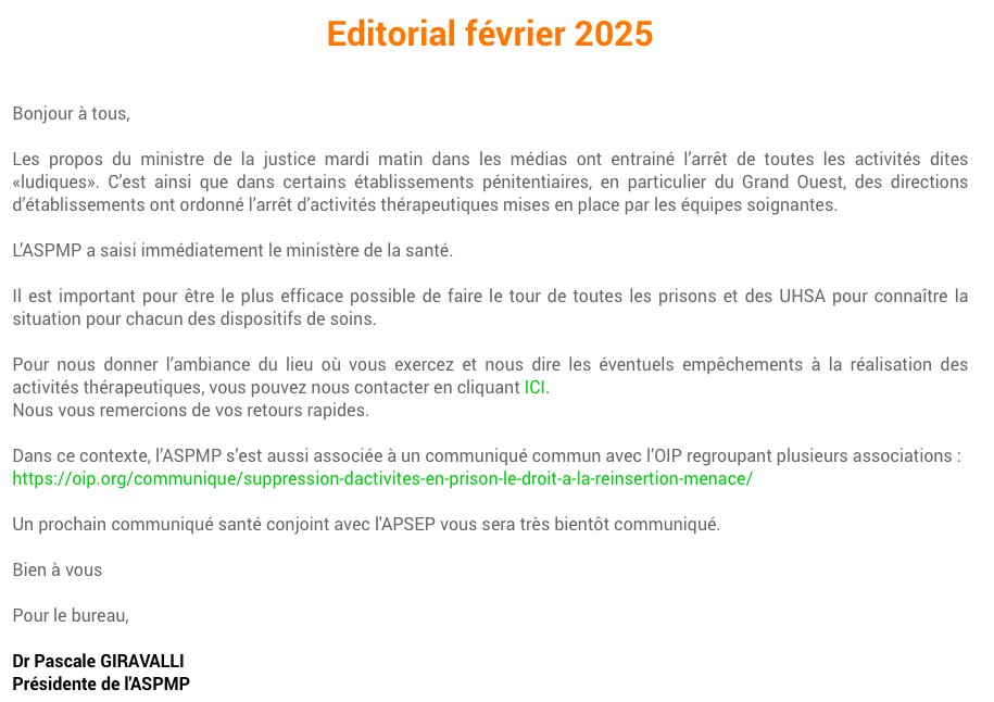 L'édito de février 2025 disponible sur le site :
aspmp.fr