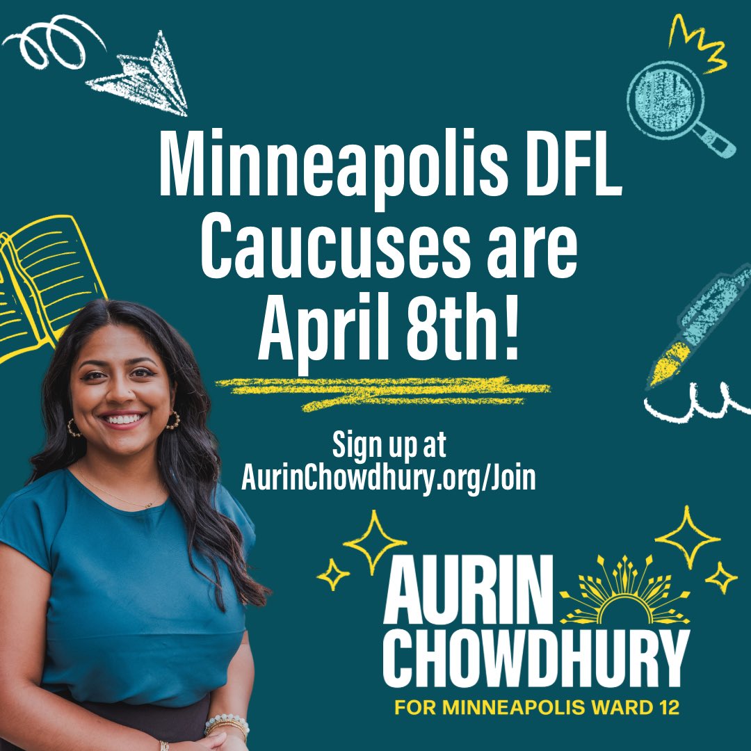 aurinmpls's tweet photo. Want to ensure Aurin gets re-elected? Then sign up to caucus at Sanford Middle School at 6:30pm on April 8th! Sign up here https://t.co/ZJQnVeKsUe https://t.co/iEXq9d7IRA