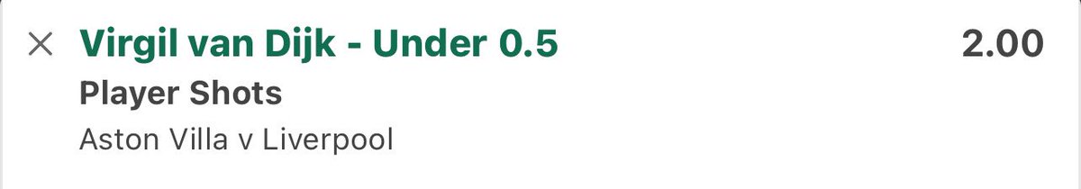🏴󠁧󠁢󠁥󠁮󠁧󠁿 Aston Villa vs Liverpool

Virgil van Dijk Under 0.5 Shots

Stake 1.5u @ 2.00

1.80 Min

Van Dijk has only had a shot in 8 of his last 24 starts for Liverpool. Has won in his last 3 H2Hs with Aston Villa. Villa concede the 3rd fewest shots in the league at home this season