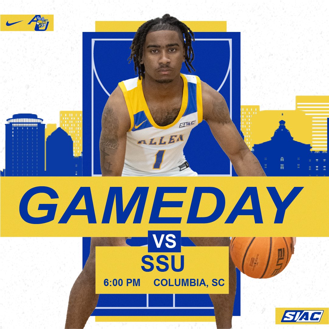 Allen University Athletics (@auyellowjackets) on Twitter photo 🏀 𝐆𝐀𝐌𝐄𝐃𝐀𝐘 🏀
<a href="/AllenUMBB/">Allen University Men’s Basketball</a> hosts a midweek SIAC clash tonight!
🆚 Savannah State
📍John Hurst Adams Gym
⏰ 6:00 PM
📺 SIACnetwork.tv/AUYellowjacket… 🏀 𝐆𝐀𝐌𝐄𝐃𝐀𝐘 🏀
<a href="/AllenUMBB/">Allen University Men’s Basketball</a> hosts a midweek SIAC clash tonight!
🆚 Savannah State
📍John Hurst Adams Gym
⏰ 6:00 PM
📺 SIACnetwork.tv/AUYellowjacket…